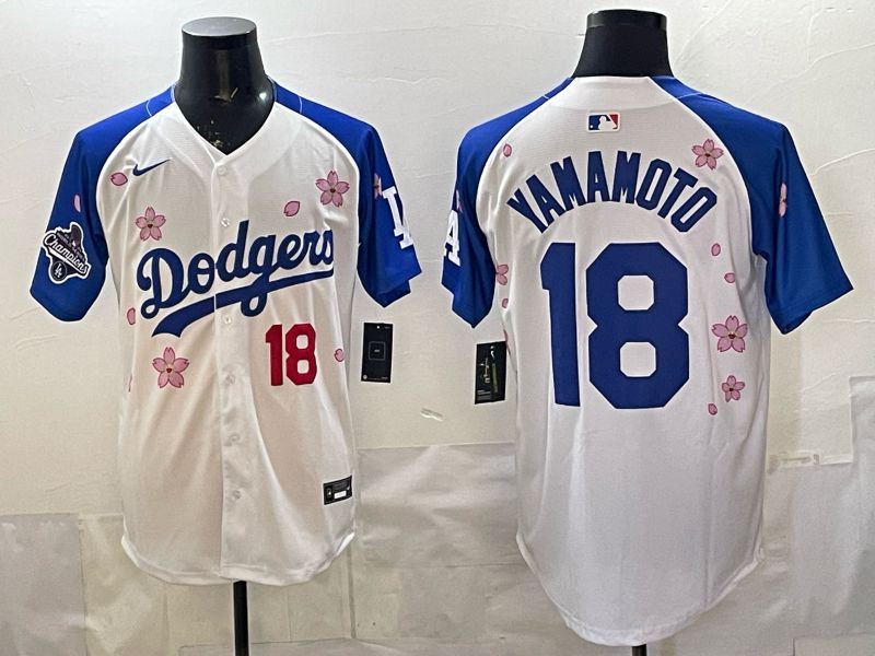 Men Nike 2026 Los Angeles Dodgers #18 Yamamoto White Blue Sakura Edition Game MLB Jersey 12085->los angeles dodgers->MLB Jersey